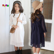 2021 spring and autumn girls long dress lace Korean childrens clothing middle child princess dress long sleeve dress