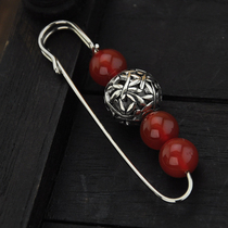Vintage red Agate seedling silver hollow transfer beads brooch pin sweater Scarf Year of Life gift women handmade jewelry