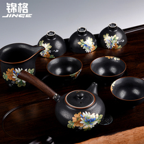 Jing Kung Fu Tea Set Ceramic Ru Kiln Tea Set With Filter Ice Cracked Glaze Open Sheet Whole Teapot Tea Cup