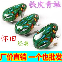 Winding clockwork tin frog Classic nostalgic winding jumping frog baby childrens toy stall supply