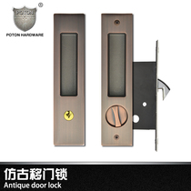 European simple black antique push-pull sliding door sliding door lock Balcony kitchen hanging door Wooden door Green ancient red ancient hook lock