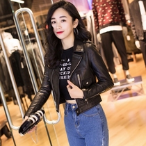 Leather leather womens 2020 spring new 2021 motorcycle high waist small leather short sheepskin jacket jacket