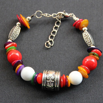 Yunnan manufacturers Tibet ethnic style small jewelry female retro Tibetan ornaments handmade color stone Tibetan silver bracelet gift Leisure