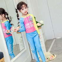 Childrens swimsuit Girl baby cute one-piece swimsuit Big child princess girl Korean long-sleeved sunscreen swimsuit