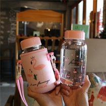 Korean pink glass large capacity with cup cover trend cute schoolgirl fresh bubble tea cartoon cup