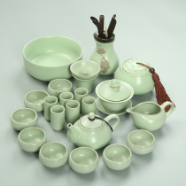 Porcelain Hengtang Kung Fu tea set Complete set of household open piece Ruyao Ceramic tea maker Cover bowl Teapot Teacup set