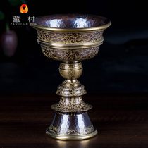 Ghee lamp holder Buddhist supplies Nepal for Buddha Changming lamp copper gold-plated carved flower supply lamp diameter 13cm