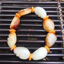 Natural Xinjiang Hetian Jade seed seed stone white jade bracelet hand-carved Luohan Eight Immortals