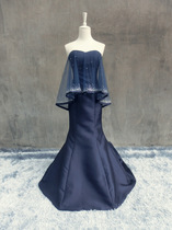 2022 New Foreign Trade Treasure Blue Hewn Fashion Fish Tail Long style evening dress banquet hosted party performance gathering