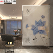 Screen partition living room Chinese lotus mix and match European American clip silk glass Clip silk glass customization