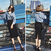 Pregnant woman half-body dress fall autumn autumn clothing with long version of Korean version one step skirt bottom pants skirt Pregnant Woman Toabdominal Black Short Skirt
