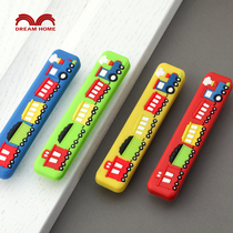 Childrens room small train soft rubber cartoon safety handle red yellow and blue green Drawer Wardrobe Door Boy kindergarten baby