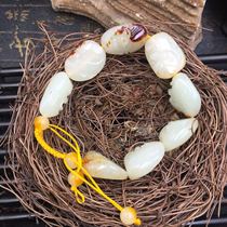 Natural Xinjiang Hetian Jade seed seed Stone Luohan hand string Jade eight fairy bracelet hand carved with certificate