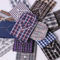 Special price pure cotton old cloth pajamas men long sleeve set spring and autumn cotton plaid home clothing pants 2 sets