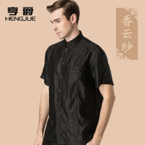 Silk short sleeve shirt men Middle-aged mulberry silk stand collar shirt summer middle-aged and old loose size father dress thin
