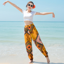 Bohemian beach pants womens Balinese ethnic bloomers loose harem pants suit printed cotton silk trousers