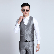 2018 New Mens non-iron suit vest suit horse clip male Korean slim vest casual silver gray V-collar