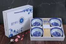Promotional business activities Creative gifts Household bowls and chopsticks Blue and white porcelain tableware gift box set Ceramic bowl gift customization