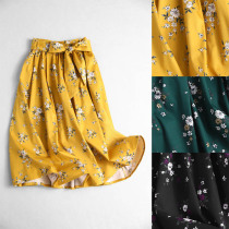 145C 0703 sweet and artistic half tightness belt with small high waist A-shaped printed half body dress