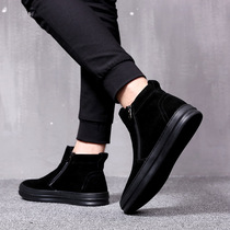 2021 spring and Autumn mens shoes tide high-top winter shoes frosted anti-fur Martin boots short boots velvet warm cotton shoes men