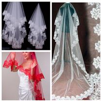 Good veil new bridal lace 2 5 long wedding dress 1 5 meters Red Veil tail wedding white veil