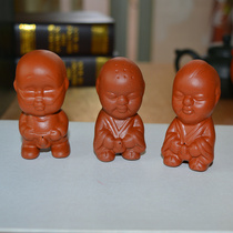Tea pet ornaments Little monk water spray tea play tea set accessories Purple Sand ceramics Pee boy pee doll 3pcs