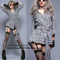 Fashion new outfit sexy waist lace-up plaid thin middle and long jazz womens European and American jazz top women
