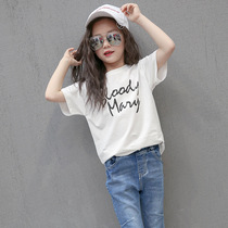 Girls summer short sleeve T-shirt cotton primary school coat base shirt children children Korean version of Joker White half sleeve