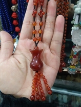 Pure natural agate chalcedony pendant sweater chain ingenuity carved playful Fugua high Safe bottle money bag necklace for men and women