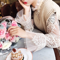 Foreign style small shirt fashion Korean version Chao Ran school sister home 2018 new autumn and winter base sweet eyelash lace shirt