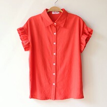 2022 Summer Dress New Linen Shirt Woman Petal Sleeve Short Sleeve Loose Straight Body Shirt Summer POLO Collar