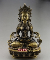 Antique bronze collection Brass green Tara White Tara Guanyin bronze Buddha statue old ornament craft home furnishings