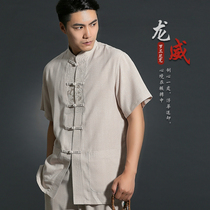 Longwei Chinese style mens clothing cotton and linen Tang mens short sleeves thin Chinese summer clothing national clothing