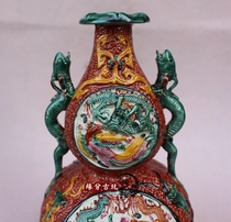 Antique old goods collection all hand-made antique porcelain relief dragon pattern gourd bottle home decoration ornaments