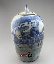 Kirin send sub storage tank small tea jar ceramic Jingdezhen blue and white porcelain antique antique antique