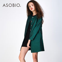 Asiobo womens check coat womens fashion long collarless simple temperament coat womens early autumn