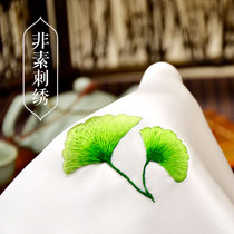 Sunshine original design ginkgo biloba double silk scarf hand embroidered handkerchief Su embroidery silk embroidered Pao