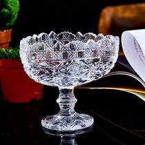 Unleaded carved vintage high foot glass ice cream bowl salad pudding cold drink milk shabby Cup sand ice Cup special