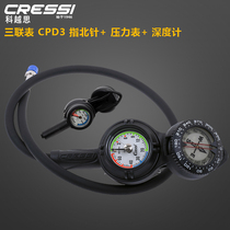Italy CRESSI CPD3 scuba diving finger North needle pressure gauge depth gauge triple meter