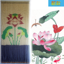 Pengcheng wooden bead curtain Wooden bead curtain partition entrance custom screen Feng Shui door curtain Lotus living room decoration Chinese style
