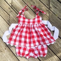 INS new spring and summer female baby princess dress two-piece cotton plaid foreign trade childrens clothing