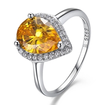 Imitation yellow crystal ring female Japan-ROK exaggerated forefinger tide man 925 silver minimalist ring fashion personality 100 lap ornament