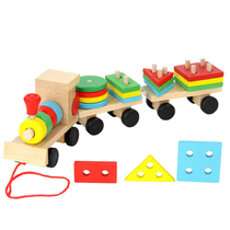 Childrens music drag drag three-section shape small train childrens wooden puzzle building block toy disassembly combination