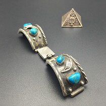 Western vintage silver accessories 1960s North American Indian natural green pine stone 925 pure silver watch cingulum silver mark
