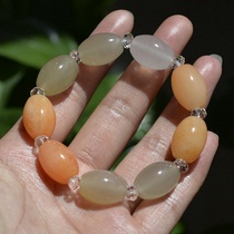 28# Natural Xinjiang Gobi jade color gold silk jade bracelet color stone barrel beads waist drum beads