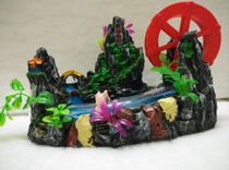 Fish tank Aquarium Building Landscape Decoration Fake Mountain Steps High River Tricks Red Windmills