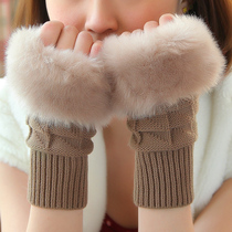 Gloves female winter student cute lady exposed finger Korean version of winter thickened warm cycling arm cover wool half finger