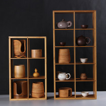 Japanese-style bamboo wooden frame bamboo tea cabinet tea set storage tea cup holder display cabinet tote