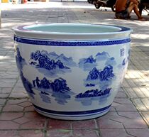 Jingdezhen ceramic goldfish tank turtle tank large water lily water lily tank fish bowl water tank blue and white cylinder