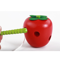 Large worm eating apple stringing hands-on toys Baby children baby early education puzzle wooden toys 1-2-3-4 years old